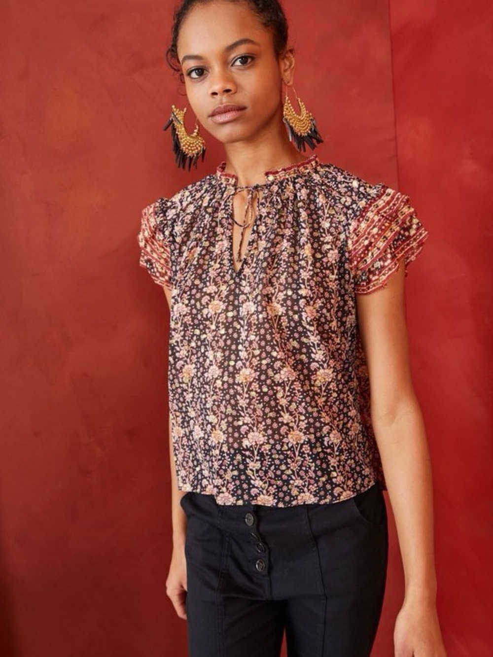 Ulla Johnson Kosta Silk Top in Midnight Print